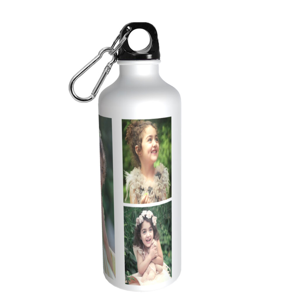 Personalized 750 ml aluminium sipper water bottle with custom name and photo