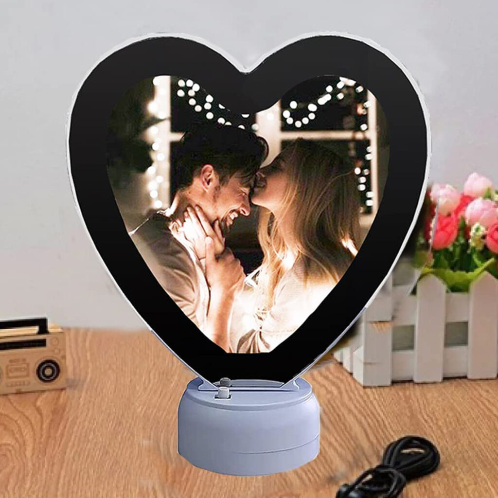Personalized heart shape magic mirror with LED light and custom photo