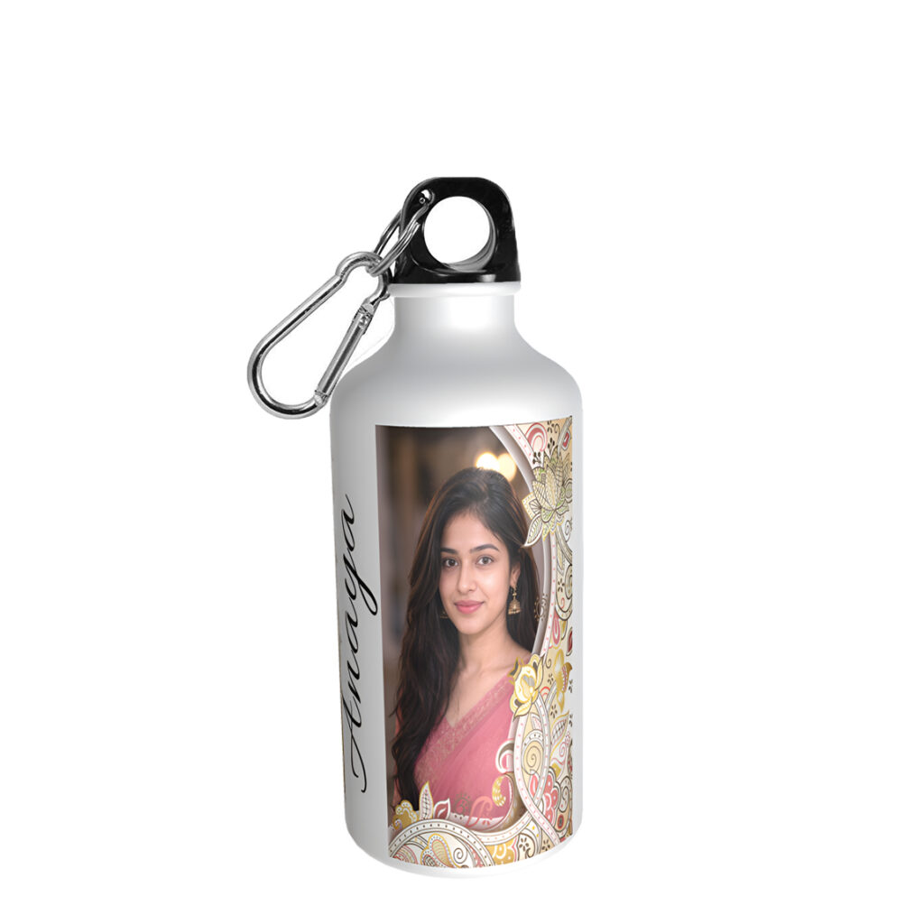 Personalized 650 ml aluminium sipper water bottle with custom name and photo