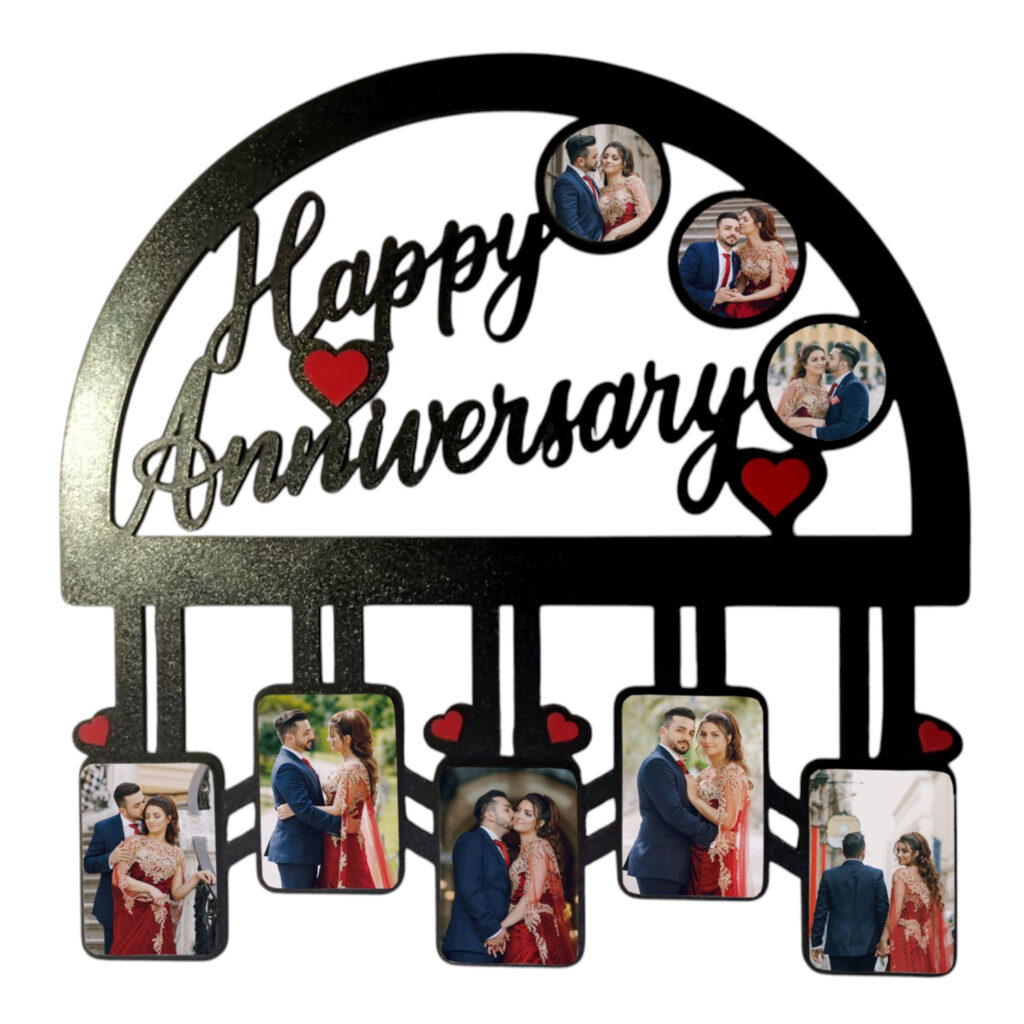 Personalized Happy Anniversary MDF photo frame with 8 couple photos