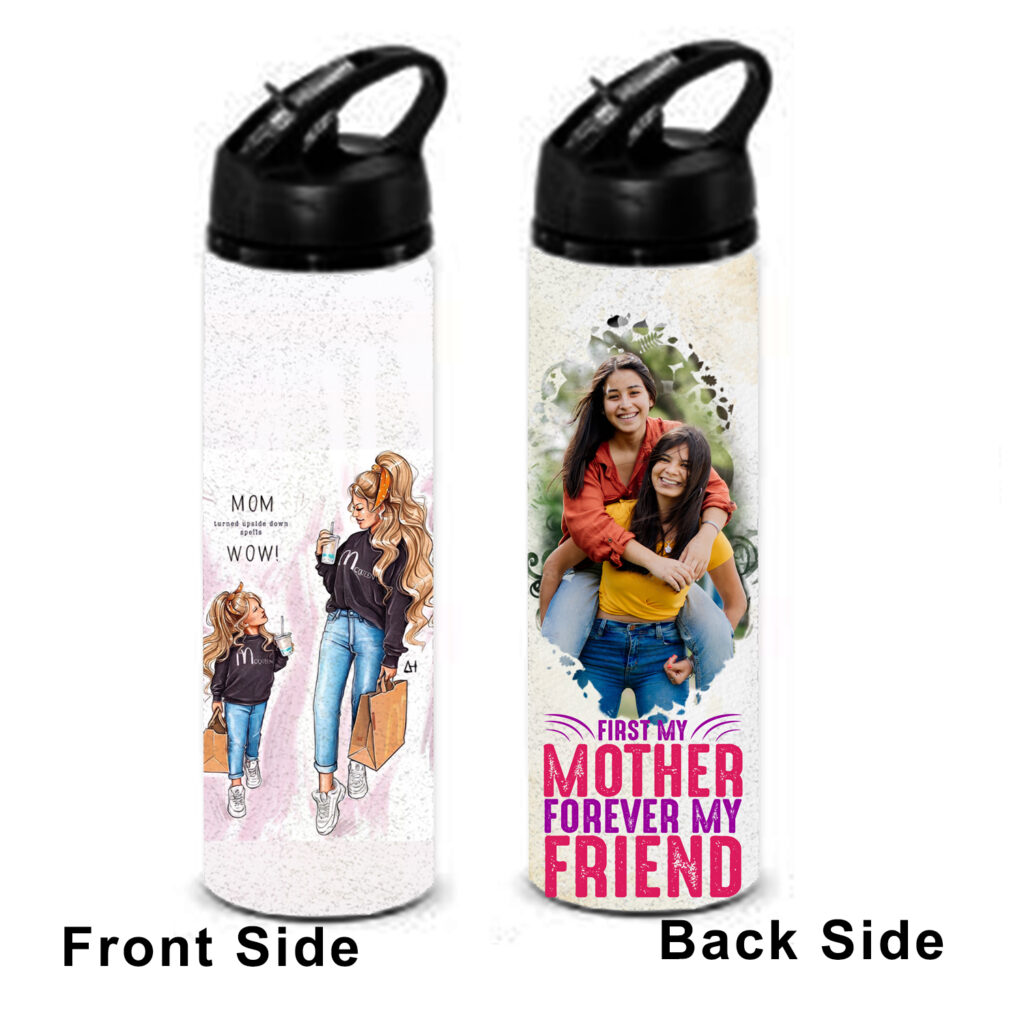 Personalized white aluminium sipper bottle with straw and custom photo printing